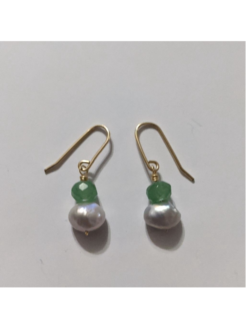 Gold Tone White Freshwater Pearl and Green Aventurine Statement Earrings